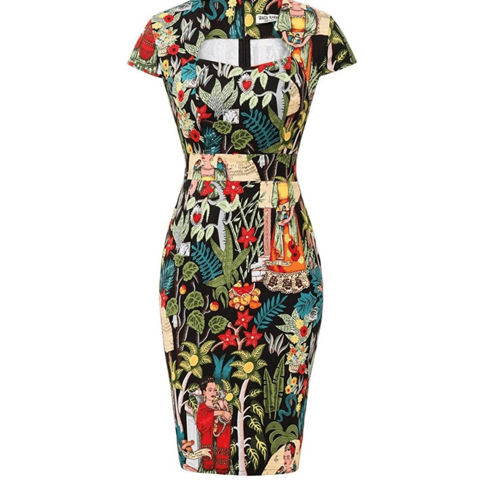 Grace Karin Floral Print Midi Dress - Multicolor